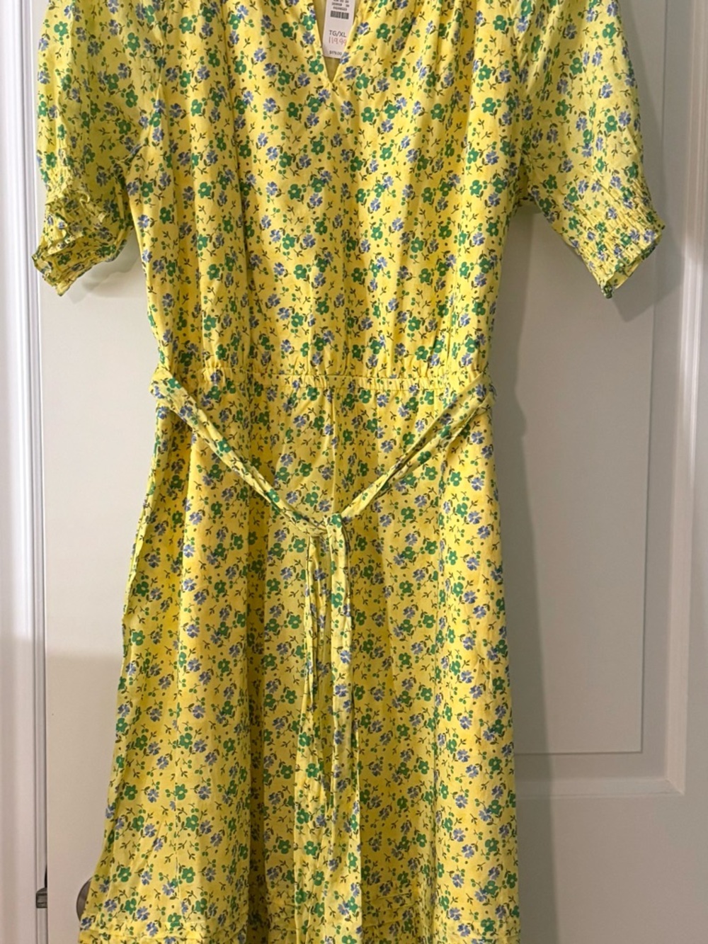Talbots Yellow Floral Tie-Waist Maxi Dress